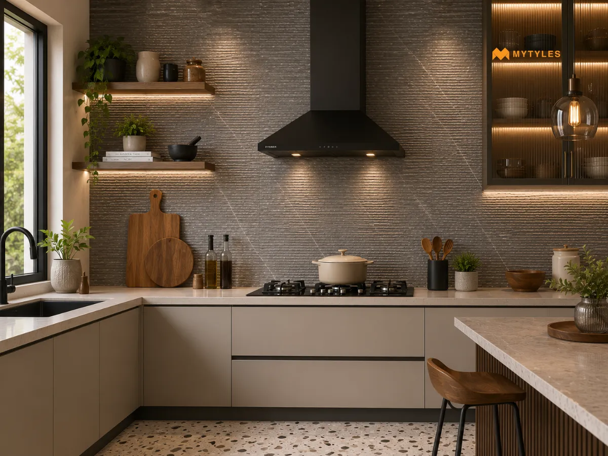 Textured Kitchen Tiles for More Depth